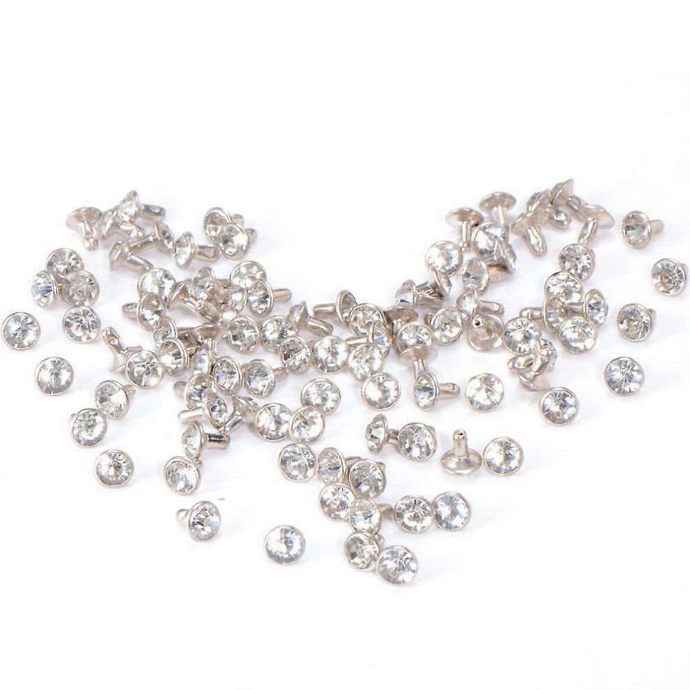 Kricely (As Show, One Size) 100Pcs 7Mm Crystal Rhinestone Diamante Studs Diy Punk Leathercraft Metal Rivets Spikes White