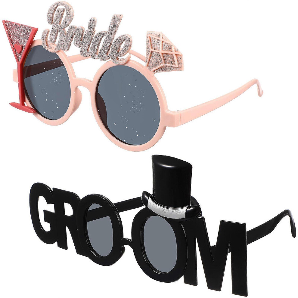 Kricely (As Show, One Size) 2Pcs Funny Plastic Groom Glasses Bride Glasses Bachelor Party Eyeglasses Photo Props