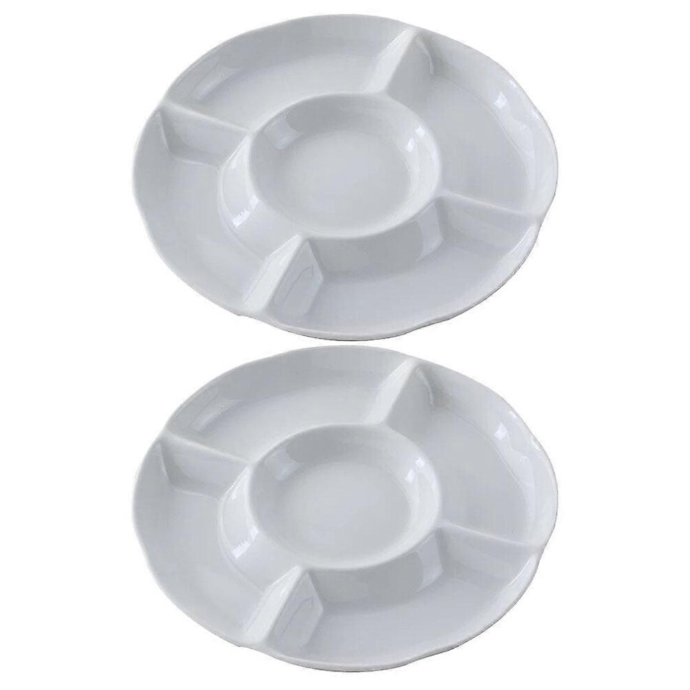 Kricely (As Show, One Size) 2Pcs Divided Plate Fruit Snacks Serving Platter Compartment Food Plate Divided Serving Tray