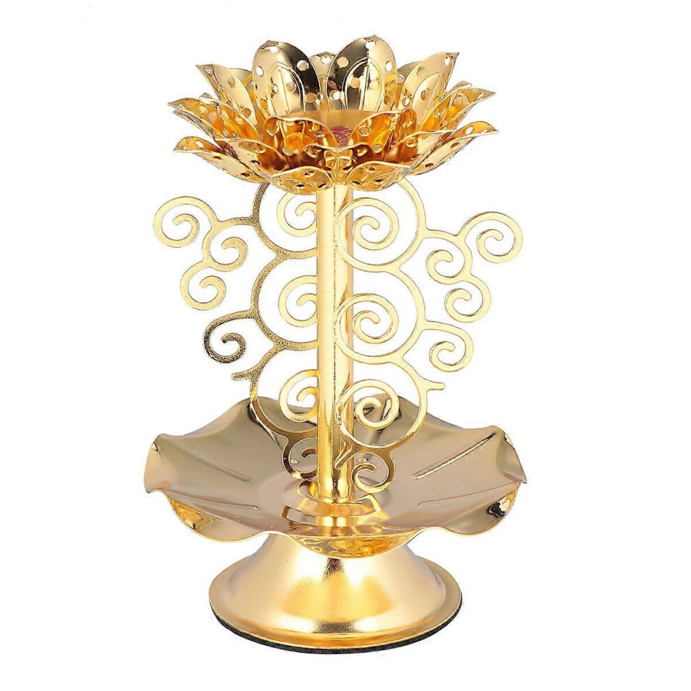 Kricely (As Show, One Size) 1Pc 4.5 Inch Lotus Carving Candle Holder Alloy Candlestick Buddhist Candle Holder For Temples Living Room Home Golden