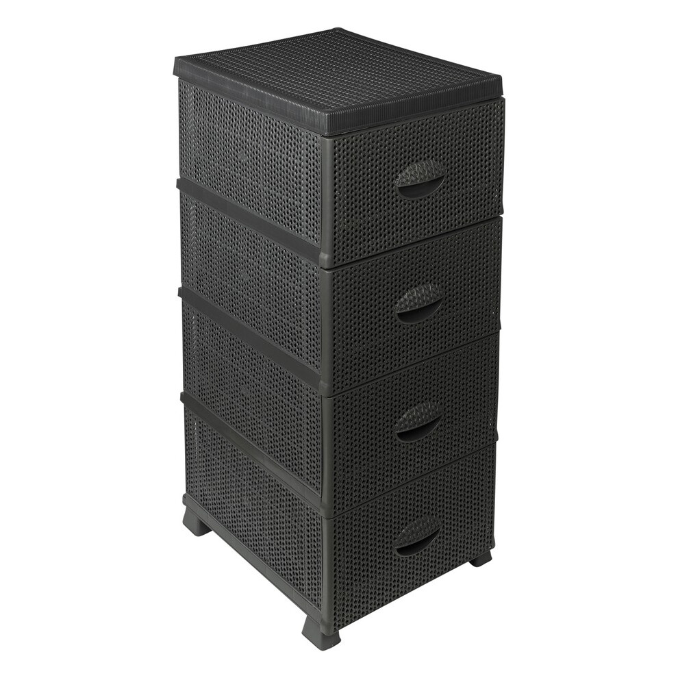 (Anthracite) 4 Tier Shelf Plastic Storage Drawers Home Office Organiser Large Tower Rack Unit