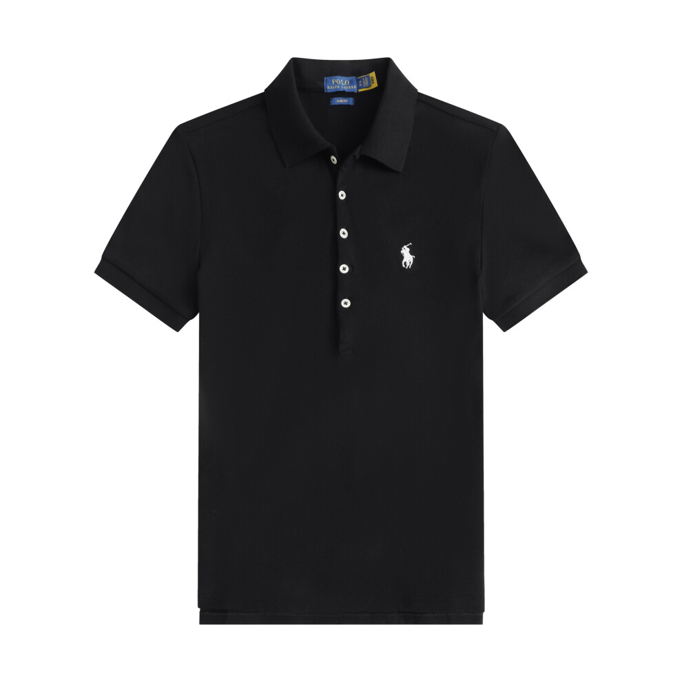 (Black, L) Women's Short Sleeve Polo Shirts Summer Casual Tee Shirt