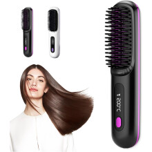 Portable Straightener Brush - GoBrush PRO, Go Brush Pro Numoya Straightener Rechargeable & Cordless Mini Hair Straightener Comb (Black)