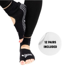 Ubung Black Yoga Non Slip Open Toe Socks Pack of 12 Size 4-9 UK Size