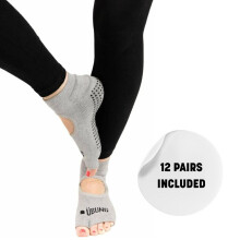 Ubung Grey Yoga Non Slip Open Toe Socks Pack of 12 Size 4-9 UK Size