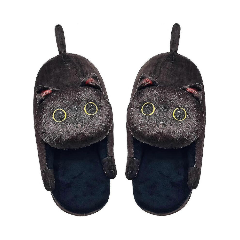 (Black) Funny Cat Fuzzy Slippers For Women,bedroom Fluffy Slippers House Shoes,cute Animal Indoor And Outdoor Slippers,kawaii Slippers,soft Non-slip,cat Gifts
