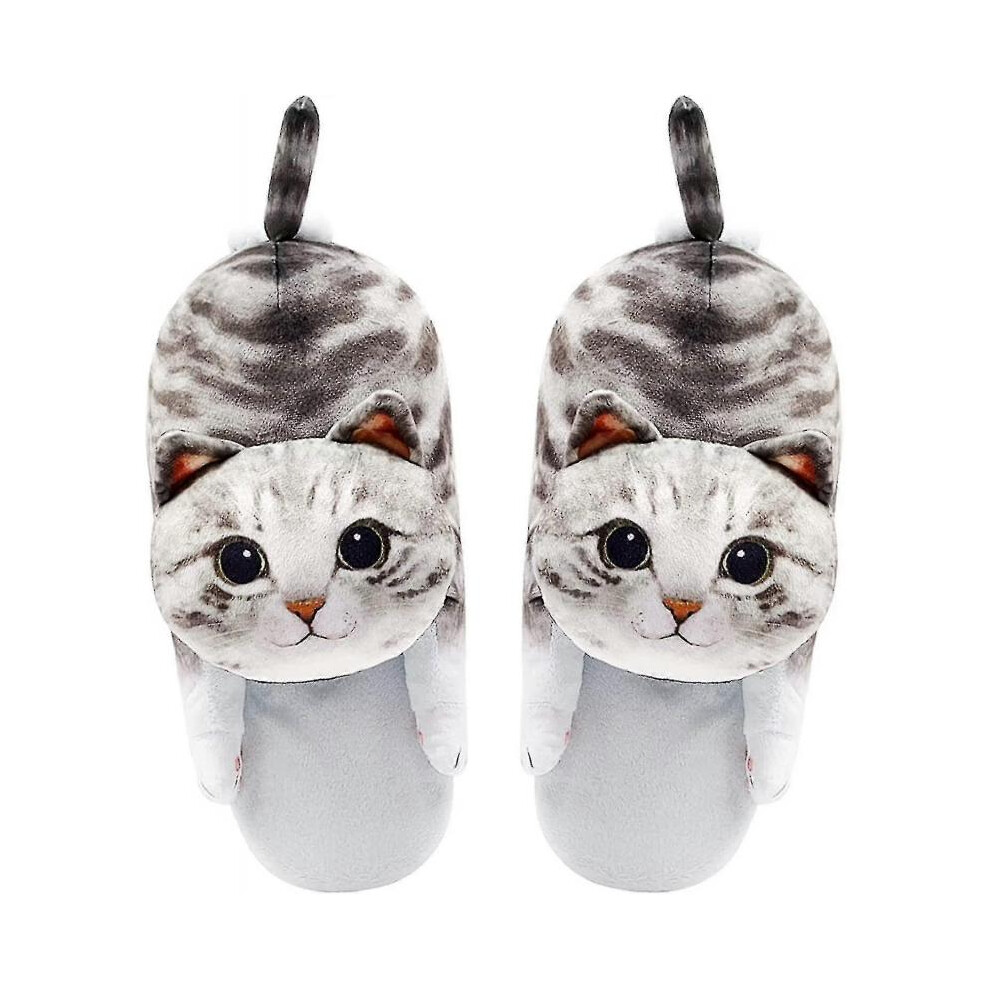 (Grey) Funny Cat Fuzzy Slippers For Women,bedroom Fluffy Slippers House Shoes,cute Animal Indoor And Outdoor Slippers,kawaii Slippers,soft Non-slip,cat Gifts