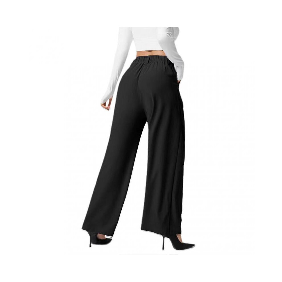 (M, Black) Simple Wide Leg Pants with Pockets Versatile Soft Leisure Sweatpants for Home Travel Office