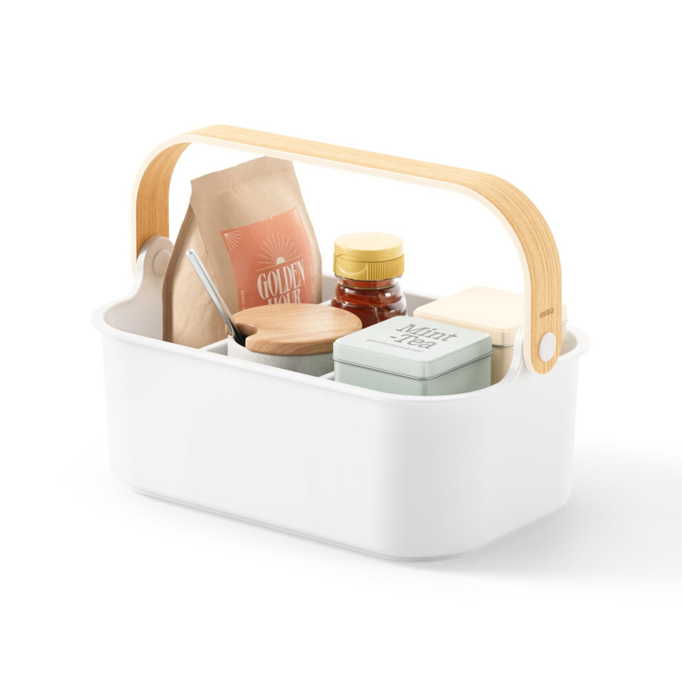 Umbra Bellwood Stackable Storage Bin  Multipurpose Caddy Organizer  11 x 7 in  White/Natural