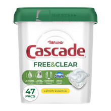 Cascade Free & Clear Dishwasher Pods Dishwasher Detergent Dish Detergent Soap Lemon Essence 47 Count