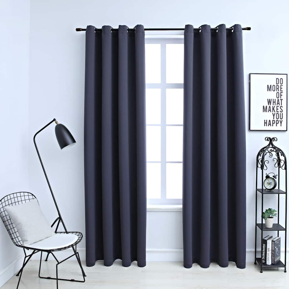 vidaXL Rideaux occultants avec anneaux 2 pi   ces Anthracite 137 x 213 cm Tissu