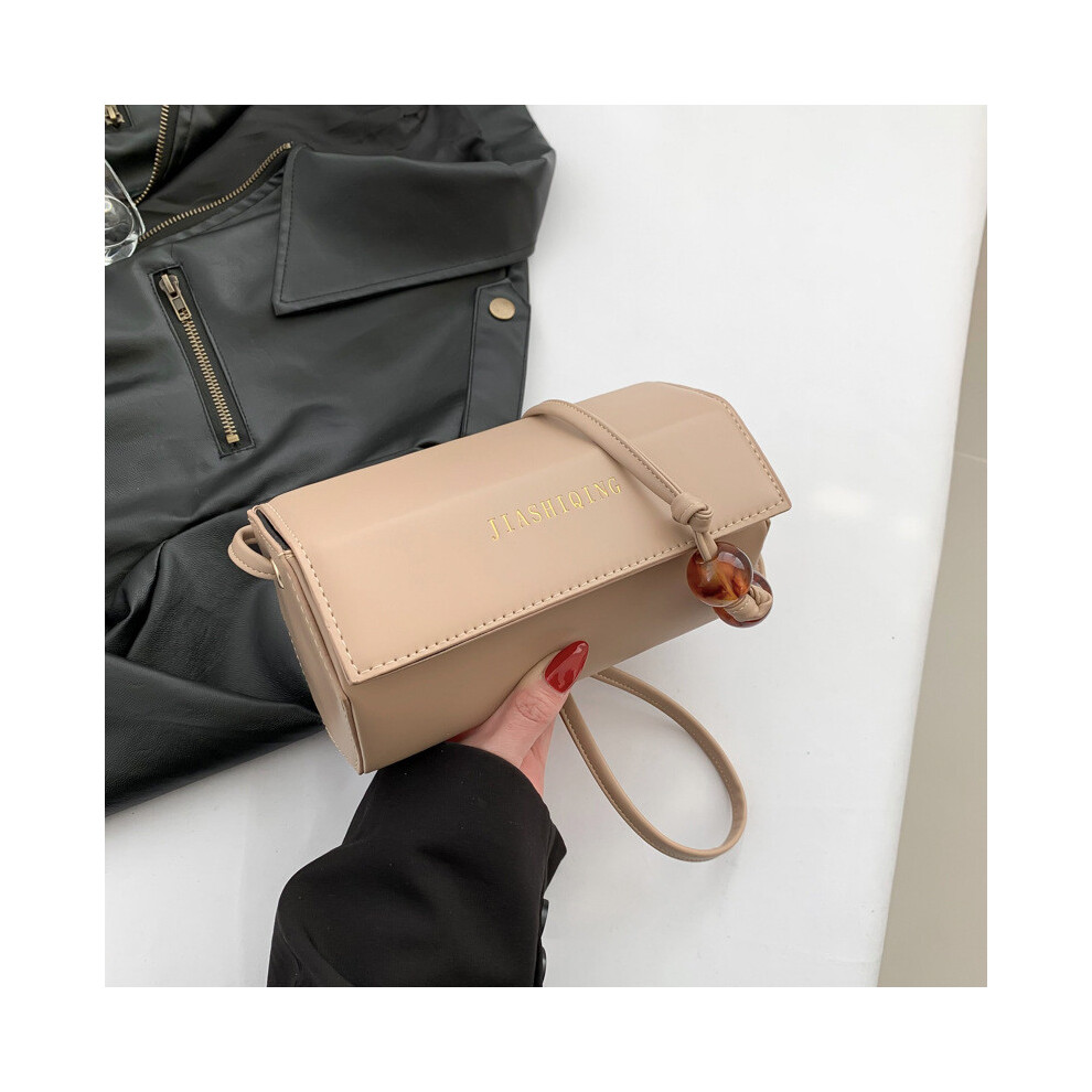 (Khaki)Sac cylindrique rond doux contemporain printemps été femme chic sac à main décontracté en noir kaki marron blanc café fuchsia