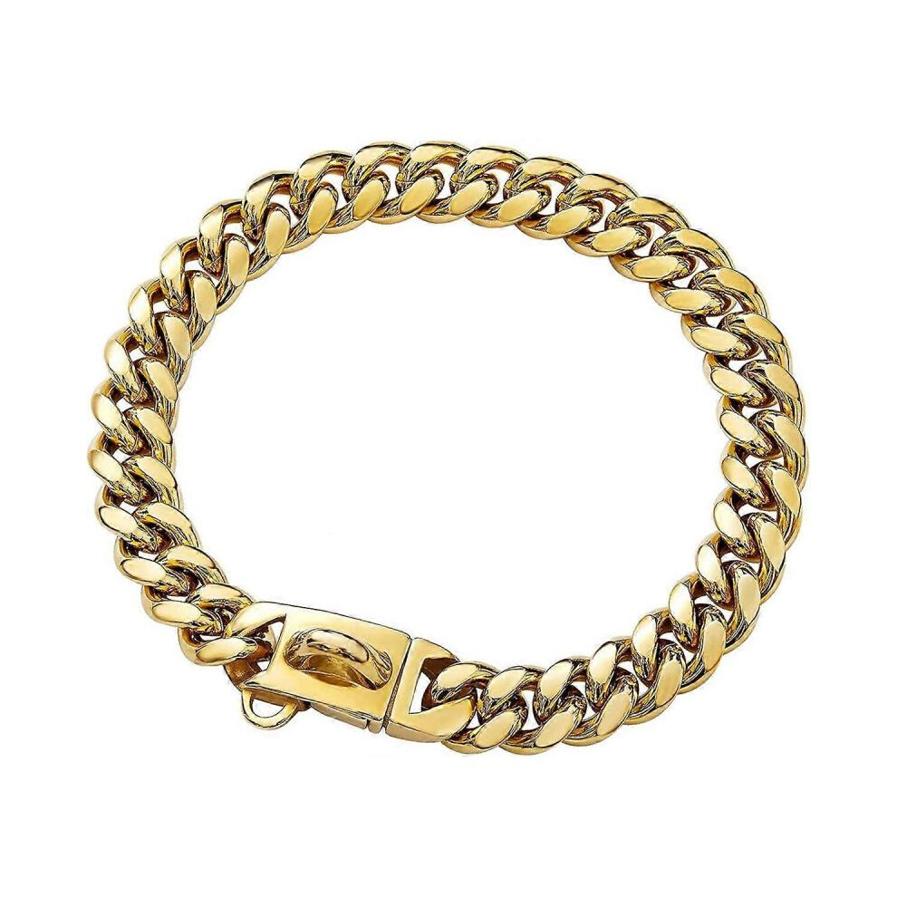 Strong Stainless Steel Gold Dog Collars with Safety Buckle Lock,14MM Cuban Link Chain Training Collar,Dog Necklace Walking Collar for Small Medium & L