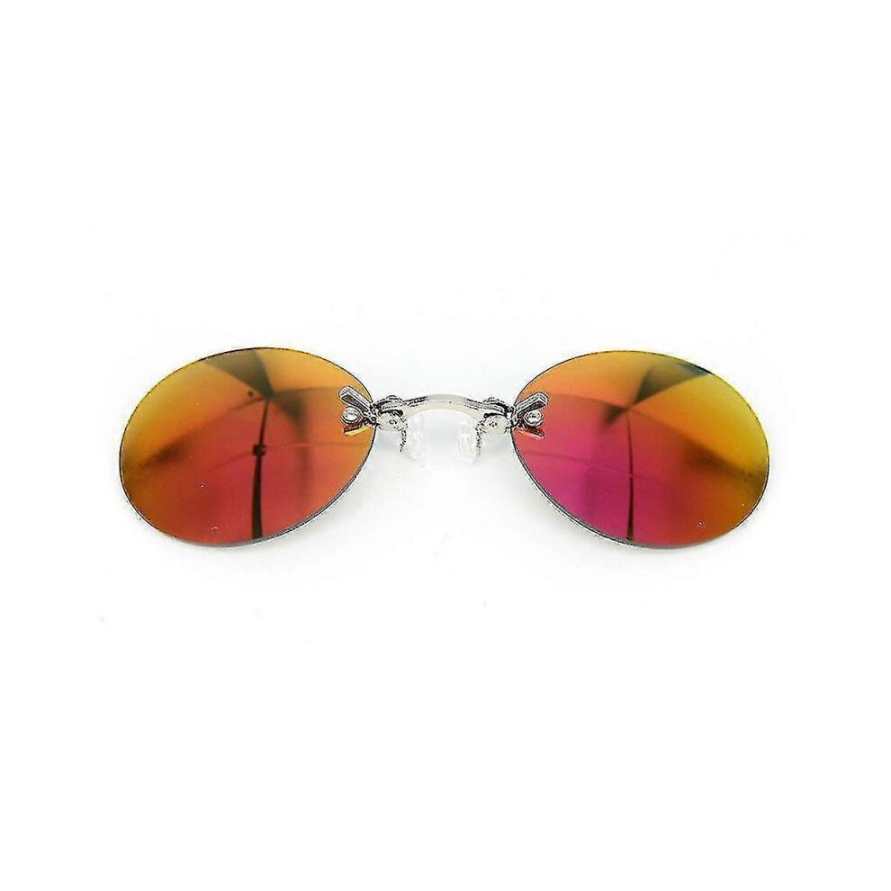 (Red Diaphragm Lens) Matrix Morpheus Retro Men Round Clip On Nose Glasses  Rimless Sunglasses Guanguan