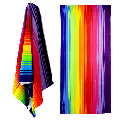 The Magic Toy Shop GEEZY Microfibre Beach Towel Rainbow Design Quick Dry Summer Pool Travel Absorbent