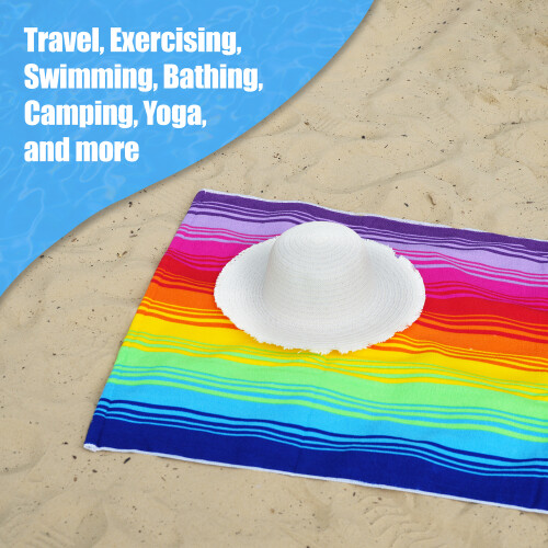 The Magic Toy Shop GEEZY Microfibre Beach Towel Rainbow Design Quick Dry Summer Pool Travel Absorbent 1