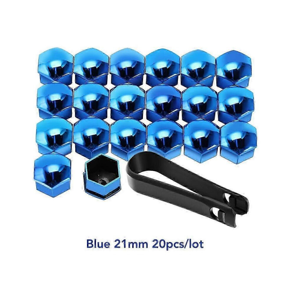 (21mm, blue) 20pcs 17/19/21mm Tyre Wheel Hub Covers Wheel Nuts Covers Protection Caps Tire Wheel Screw Bolts Nut Caps Hub Screw Protector