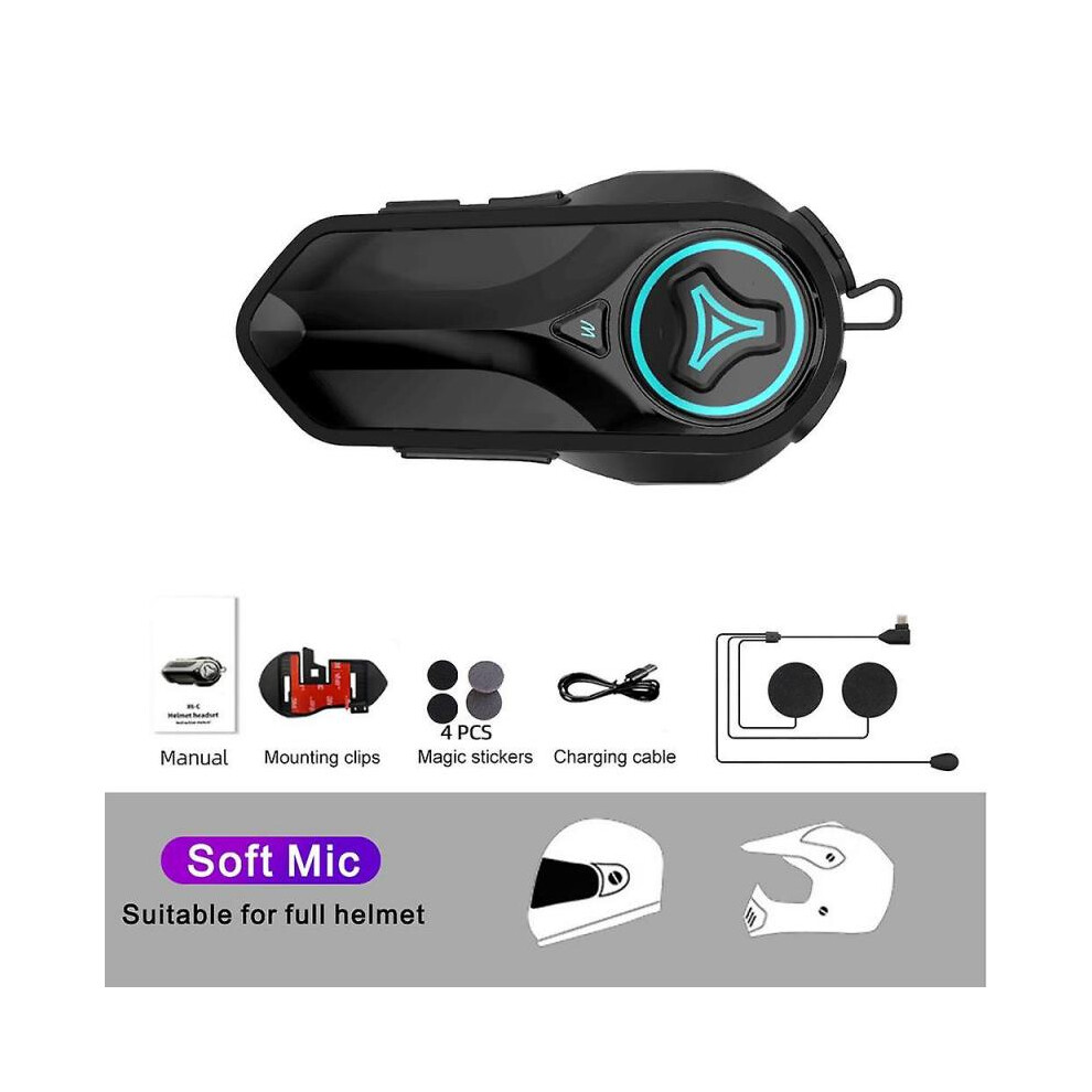 X6 Motorcycle Helmet Headset Moto Intercom Bluetooth 5.0 Wireless Interphone Speaker Handsfree Helmet Walkie Talkie for 2 Rider 1000M