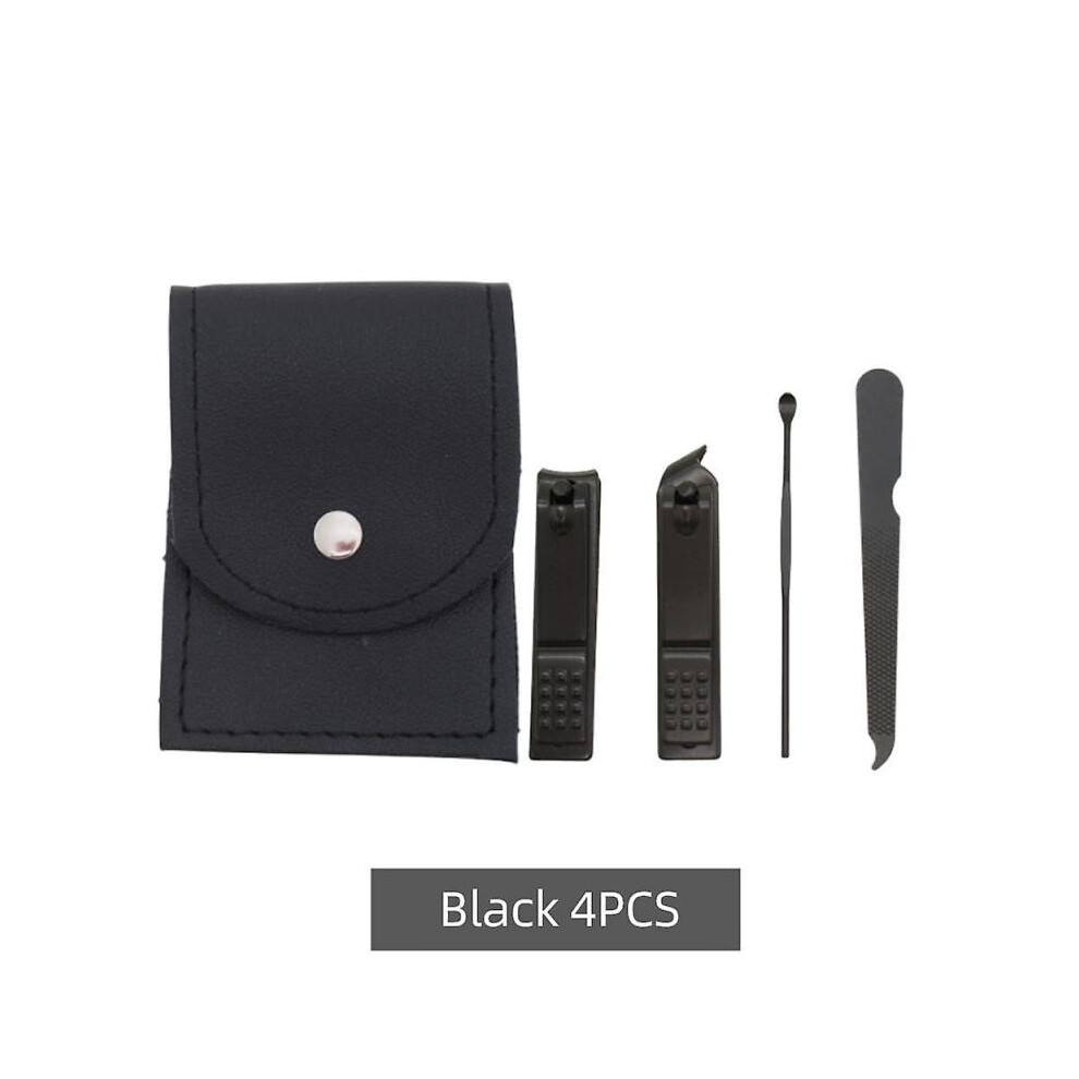 (4 Pcs/Set, black) 4/12/16PCS/Set Nail Clippers Suit Stainless Steel Nail Cutter Nail Scissors with Fold Bag-Beauty Manicure Nail File Tool
