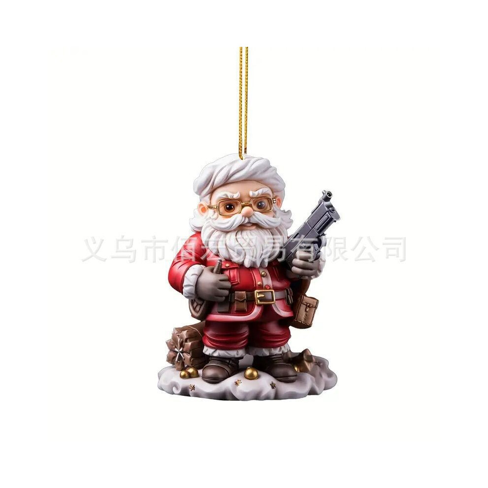 (2)Ornement de pistolet à main Père Noël lumineux et amusant pour sapin suspendu joyeux Noël