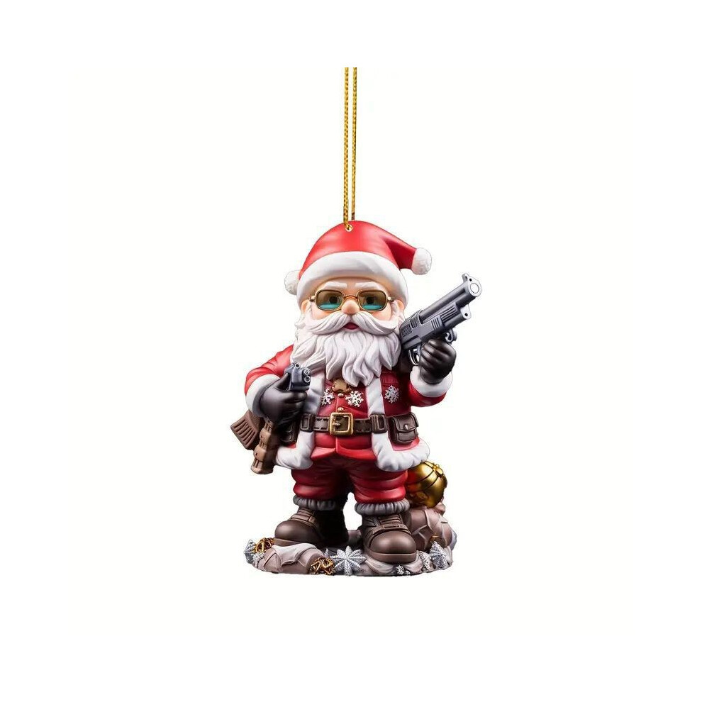 (1)Ornement de pistolet à main Père Noël lumineux et amusant pour sapin suspendu joyeux Noël