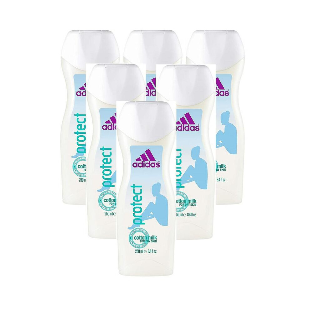 6 x Adidas Women Extra Hydrating Shower Gel for Dry Skin 250ml - Protect (Cotton Milk)