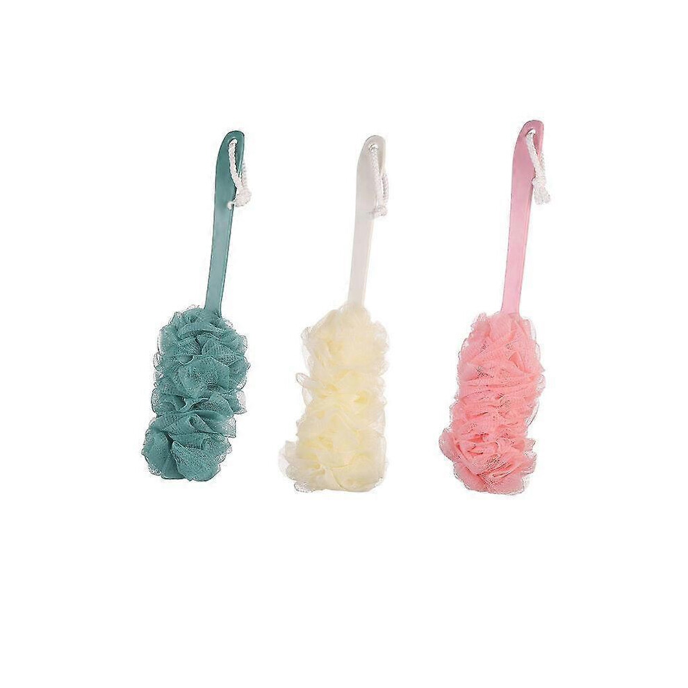 Barsinfi Pack Of 3 Shower Sponge with Handle,back Scrubber, Mesh Bath Brush with Long Handle