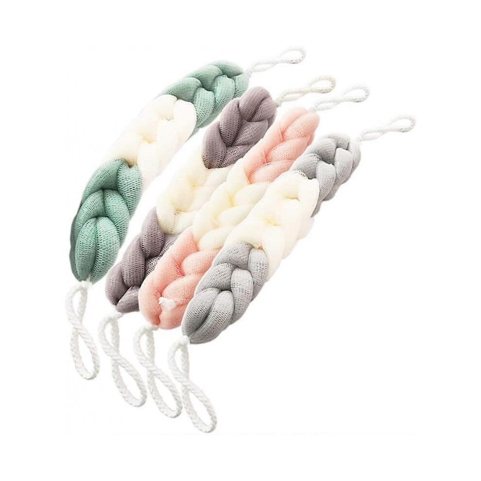 4 Packs Long Loofah Back Scrubber for Shower,Body Bath Sponge Ball with Rope Random color delivery