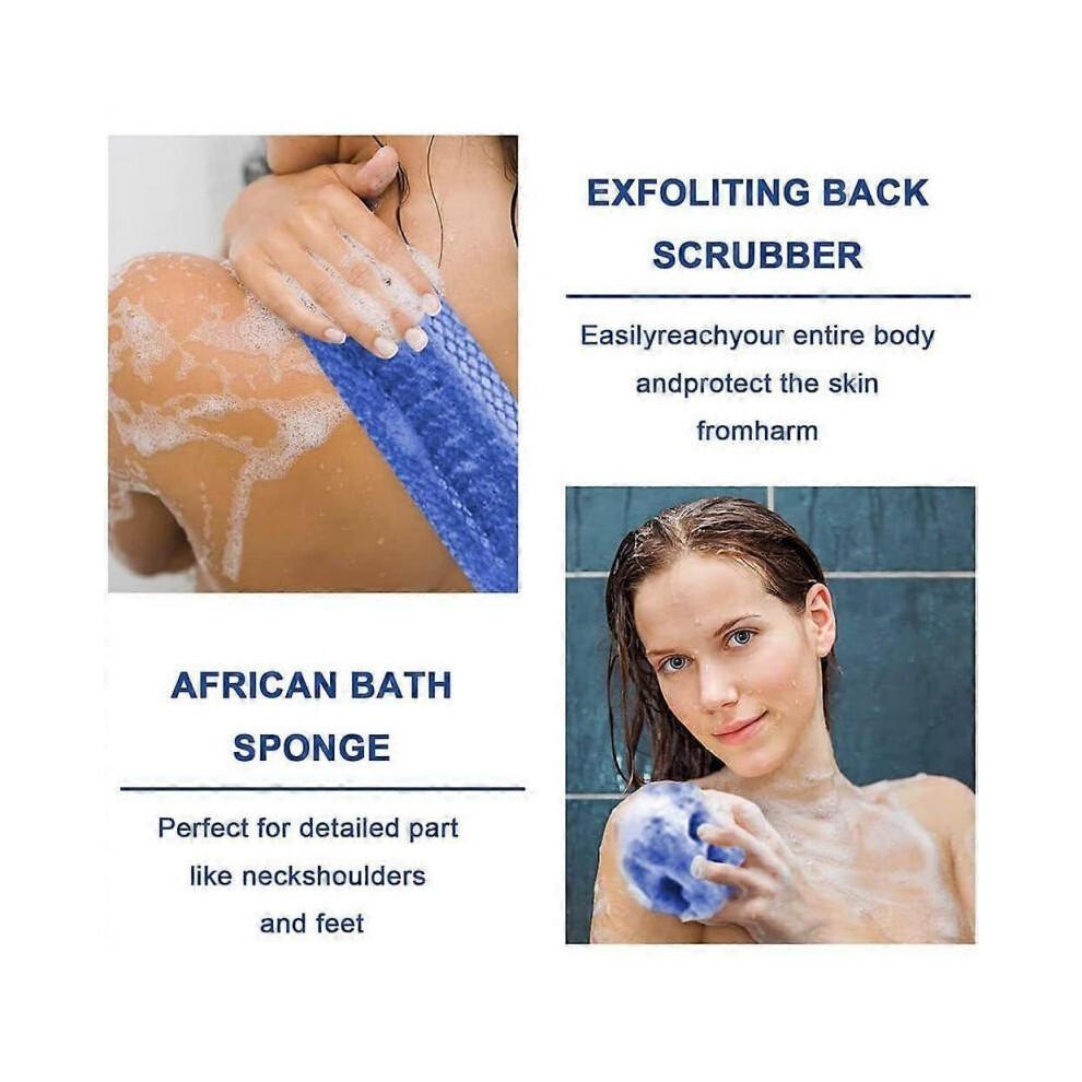 (blue) 5pcs African Net Long Bath Body Exfoliating Long Net Shower Body Scrub Back Scrubber Skin Smoother Beauty Skin Bath Wash New
