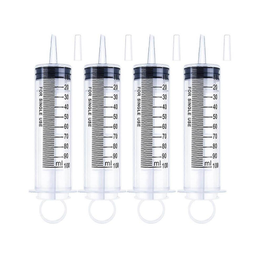 4 Pcs 100Ml Large Syringe with Cap, Individually Sterile Sealed