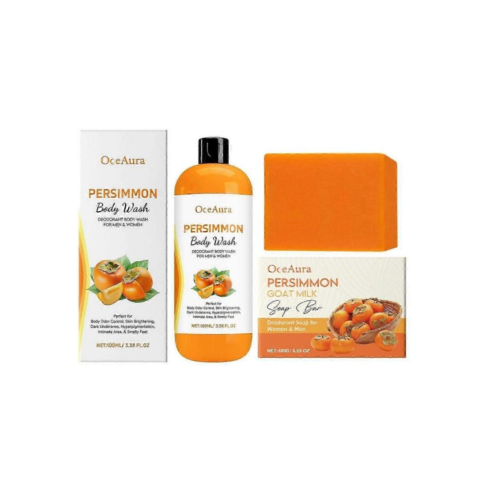 High quality brand new Persimmon Body Wash + Persimmon Soap Bar Set for Body Odor Control,