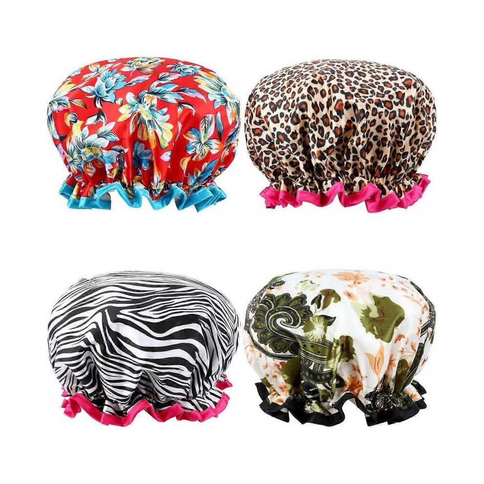 4 PACK Bath Cap Designed for Women Waterproof Double Layer