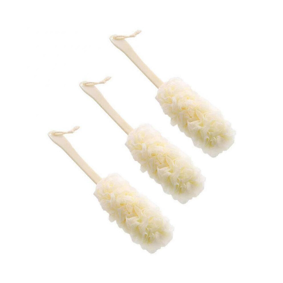 (Beige) 3 Pack Long Handled Shower Body Brush Loofah Skin Sponge Cleaning Back Scrubber Exfoliating Luffa Bath Sponge For Body 3 Pack Back Scrubber For Shower