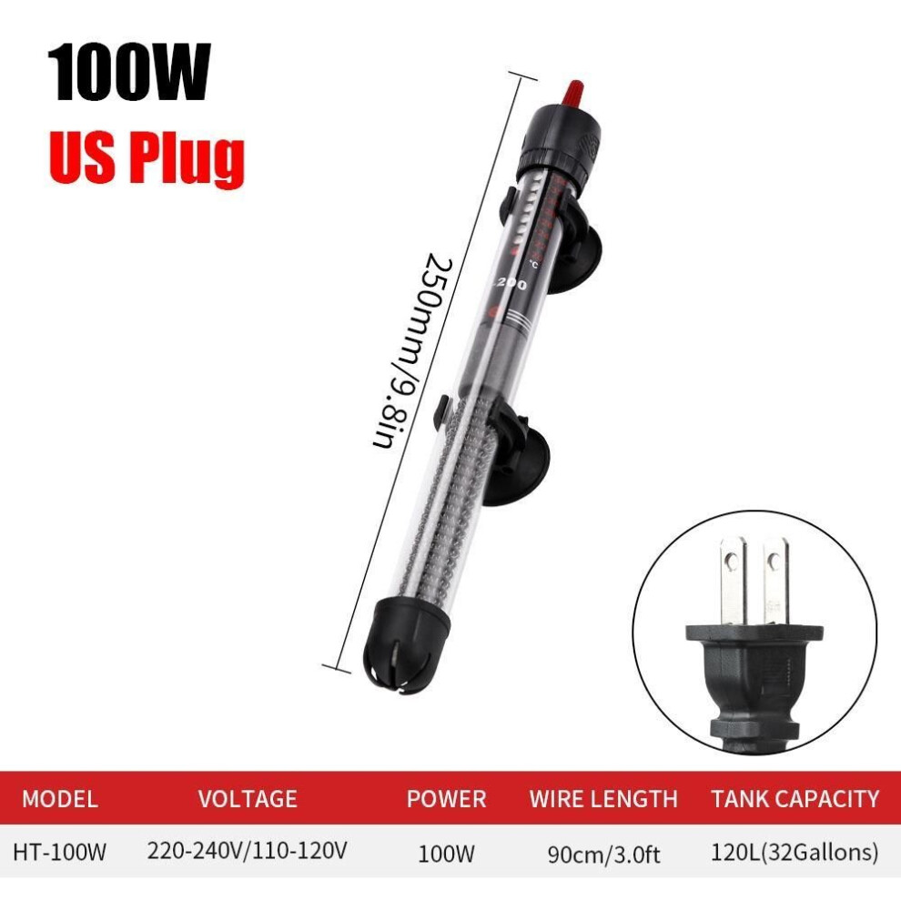(US 100W) 1Pcs Aquarium Fish Tank Thermostat Heater Rod Adjustable Temperature Water Heat Rod