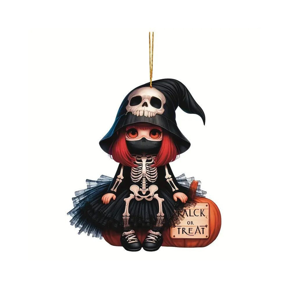 Pendentif acrylique fille squelette ludique pour voiture thème Halloween et décoration maison