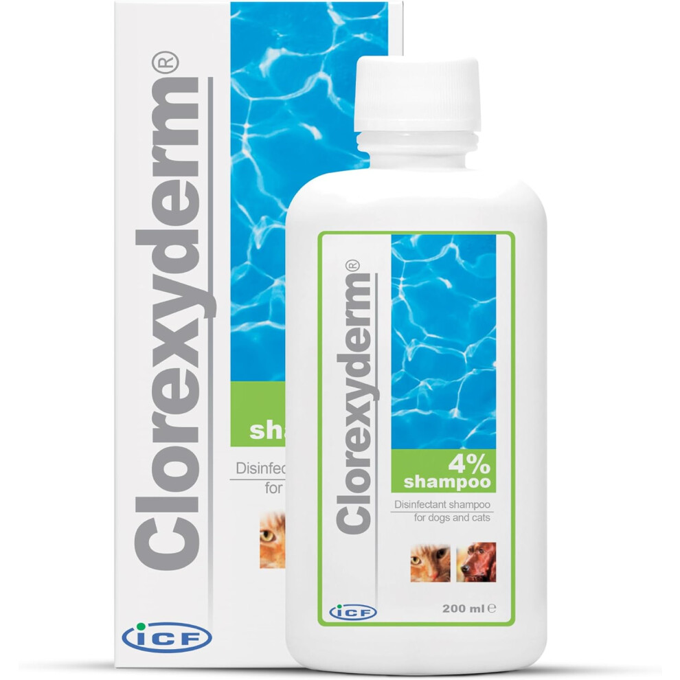 ICF | Clorexyderm 4% Dog Shampoo for Itchy Skin Relief | Anti Itch + Antifungal + Antibacterial Shampoo for Pets with Sensitive Skin 200ml