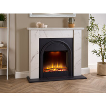 Adam Burlington Electric Fireplace Suite in White Carrara Marble Effect, 43 Inch