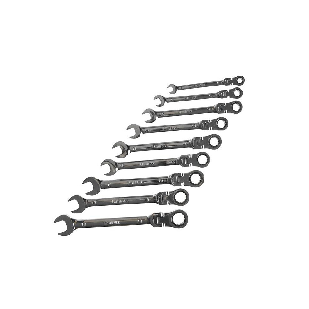 Faithfull Ratchet Combination Spanner Flex Head Set, 9 Piece
