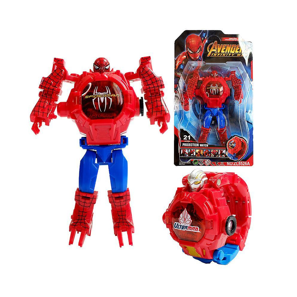 (Spiderman) Fashion Kids 3D Projection Watches Robot Deformation Watch Toy Electronic Cartoon Watch for Boys Girls
