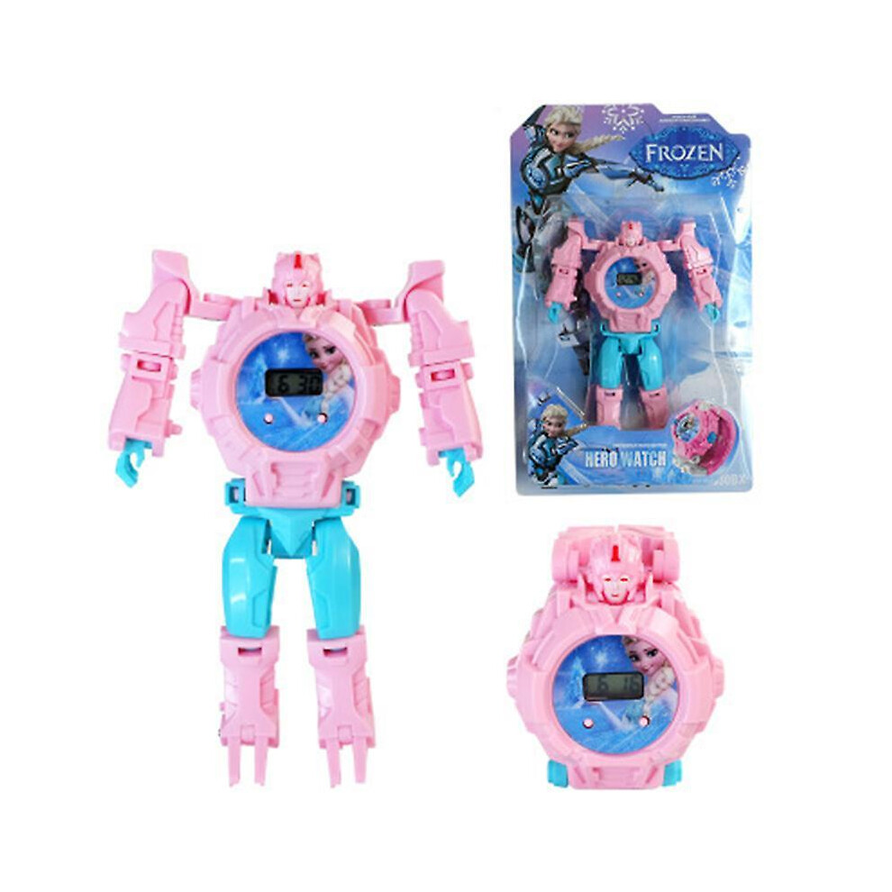 (Snow Princess) Fashion Kids 3D Projection Watches Robot Deformation Watch Toy Electronic Cartoon Watch for Boys Girls