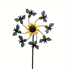 (1pc bee) 1pc Rust-Resistant Metal Bee Wind Spinner, Kinetic Energy Outdoor Garden Lawn Decor, Six-Color Changing, Windproof Yard Art with Stable Base