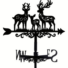 (Black) Deer Family Metal Weather Vane - Rustic Garden Decor with Compass Arrows, Ideal for Farmhouse Yards & Outdoor Spaces
