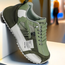 (Green, 8.5) Men'S Casual Lace-Up Sneakers - Green & White, Breathable Mesh Upper, Comfortable Walking Shoes