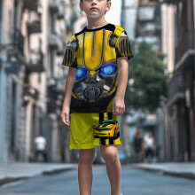 (Multicolor, 13Y) [Summer Robot Outfit] 2pcs Summer Robot Boys' Outfit | T-Shirt And Shorts, Perfect for Casual Sportswear, Stylish Boys, Outdoor