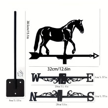 Black Metal Horse Weather Vane - Wind Direction Indicator for Outdoor Gardens, Lawns, Home Yards, Fence Posts, Greenhouses, Barn Yards