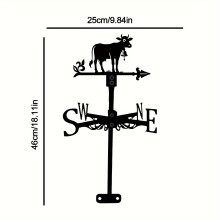 Farmhouse Cow Weather Vane - Black Metal Animal Wind Direction Indicator for Outdoor Garden Roof Decoration
