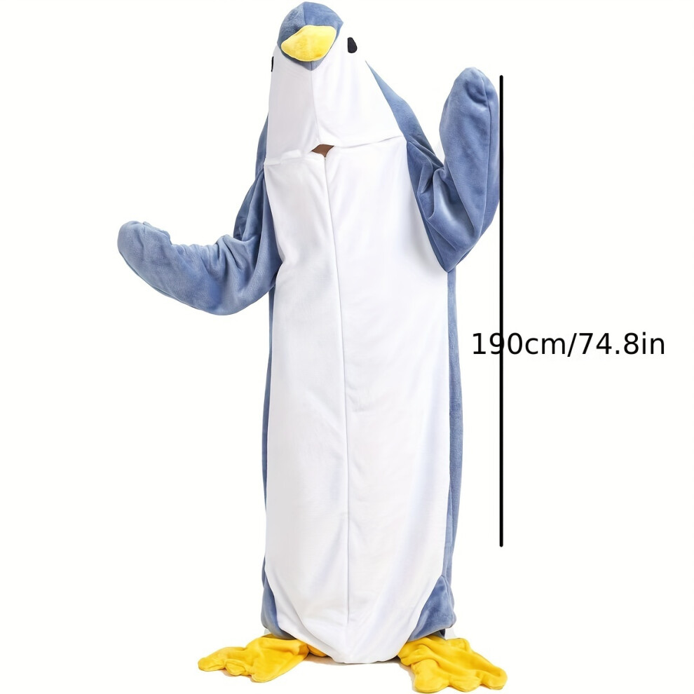 (L) Cozy Penguin-Themed Sleeping Bag - Cute Cartoon Design with Flippers, Soft Polyester Fabric, Tear-Resistant, All-Season Use, Hand or Machine Washable