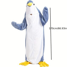 (M) Cozy Penguin-Themed Sleeping Bag - Cute Cartoon Design with Flippers, Soft Polyester Fabric, Tear-Resistant, All-Season Use, Hand or Machine Washable