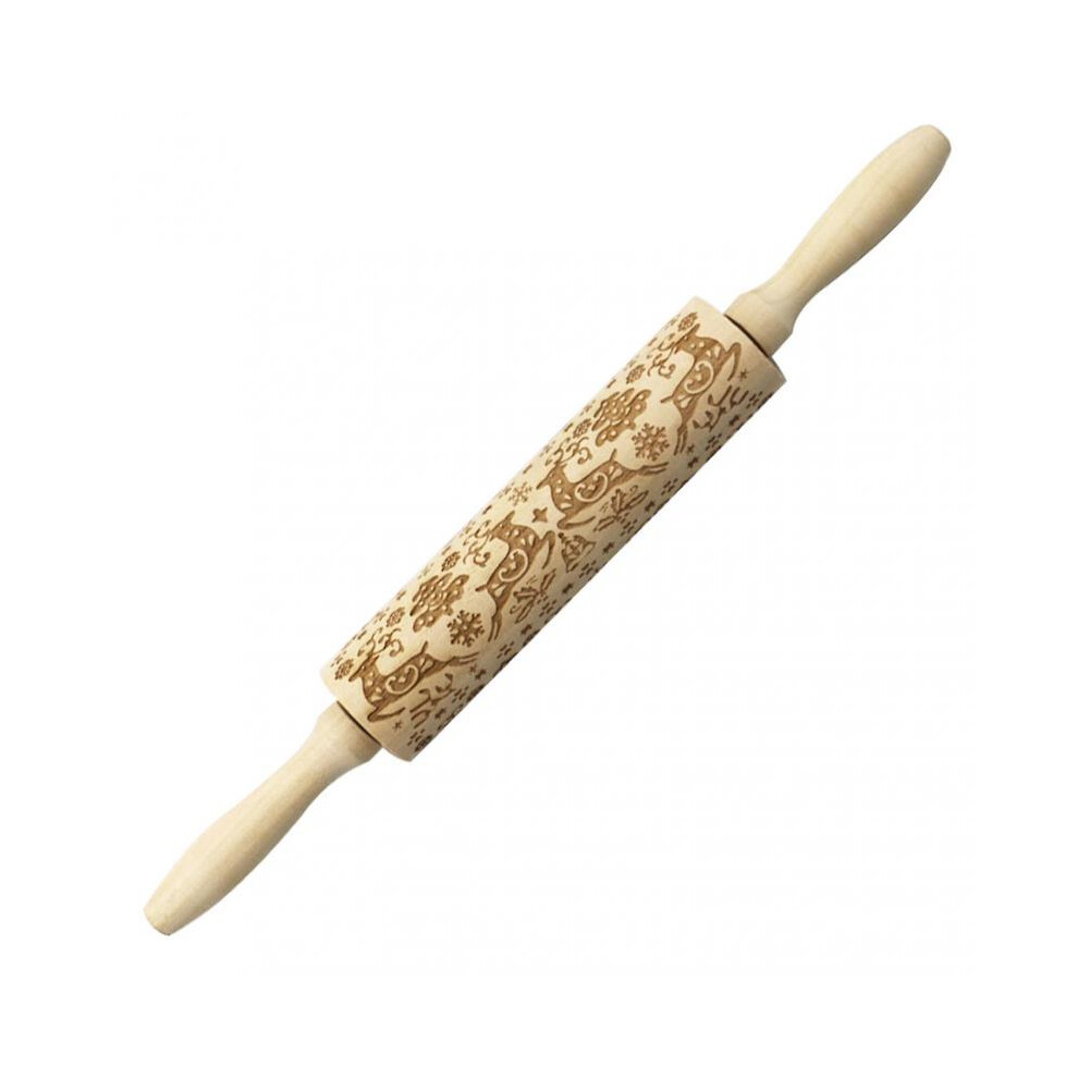 (Jm2021) Lovely Christmas Symbols Wooden Rolling Pin Household Non Stick Dough Roller for Kitchen Baking