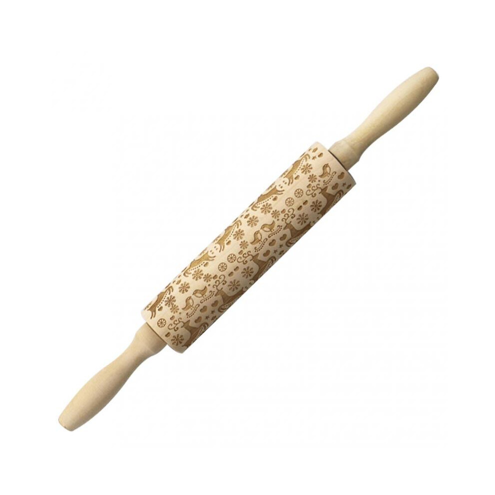 (Jm2025) Lovely Christmas Symbols Wooden Rolling Pin Household Non Stick Dough Roller for Kitchen Baking
